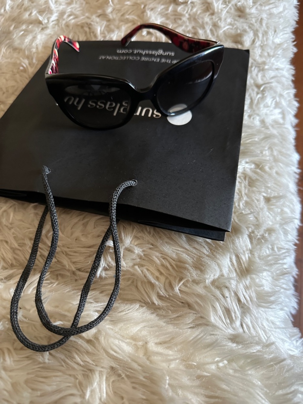 kate spade Black Cat-Eye Sunglasses with Pink Patterned Temples